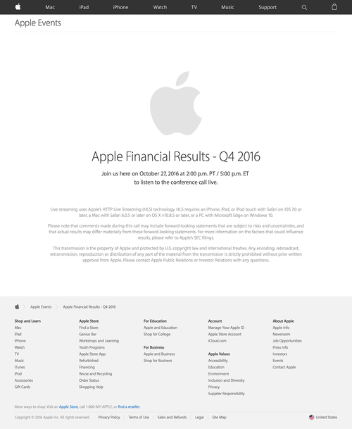 Apple Earnings Call - Apple (20160927)
