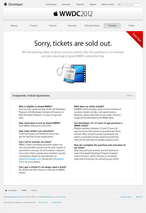 Tickets - WWDC - Apple Developer (20120425)