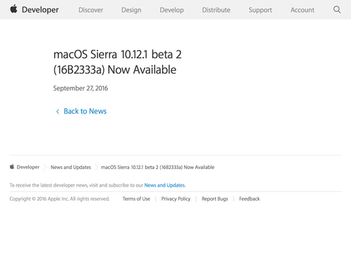 News and Updates - Apple Developer (20160928)