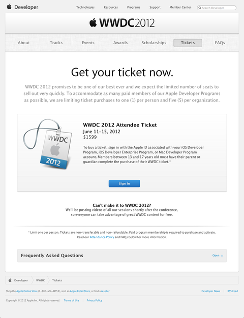 Tickets - WWDC - Apple Developer (20120425)