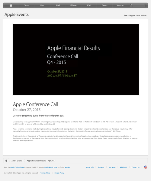 Apple - Apple Financial Results - Q4 2015 (20150929)