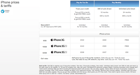 Tesco Mobile - iPhone prices & tariffs
