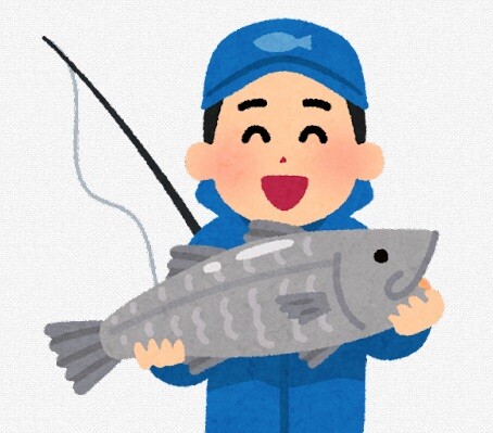魚を釣った人のイラスト（男性）
