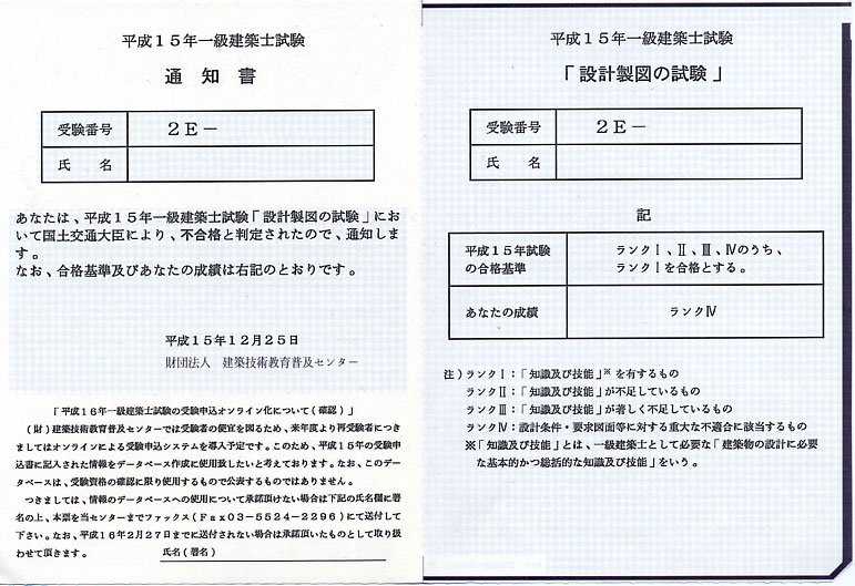 製図試験 不合格通知 資格ゲット大作戦 製図試験 不合格通知 資格ゲット大作戦