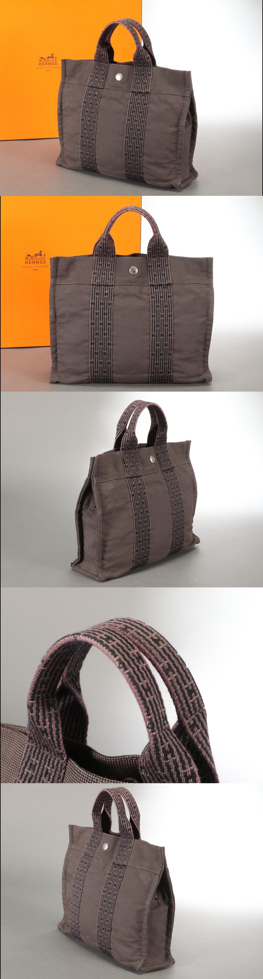 1円 ■美品■ HERMES エルメス エールラインMM キャンバス トートバッグ ハンドバッグ メンズ レディース グレー系 D9272pI エルメス エールライン mmの通販