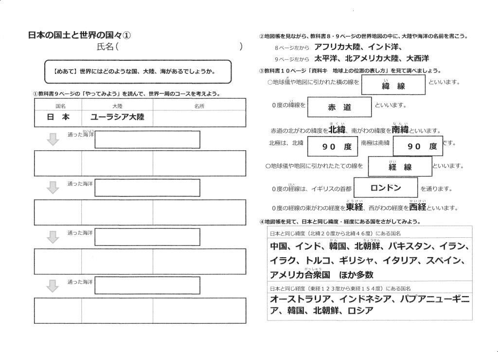 5年社会 日本の国土と世界の国々 国土の気候と地形の特色 家庭学習プリント ゲンタの授業ポートフォリオ