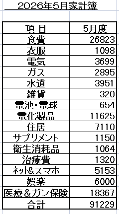 スクリー26年5月家計簿