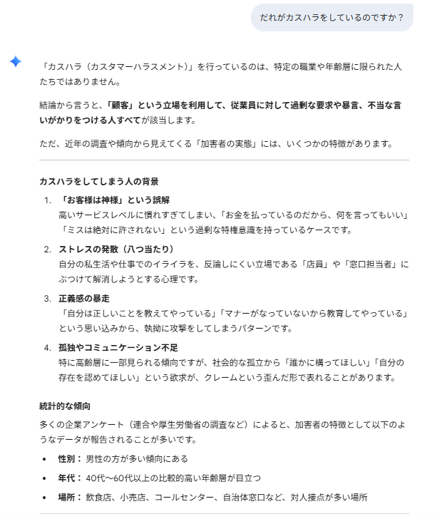 だれがカスハラをしているのですか?