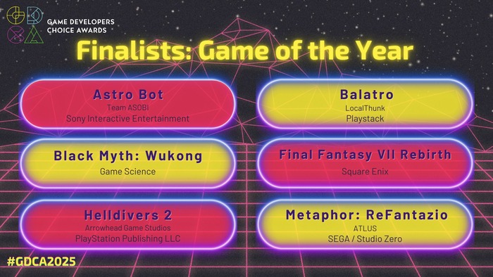 第25回 GDC 2025（Game Developers Conference）、「Game of the Year」ノミネート6作品が発表に