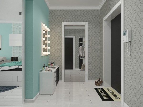 Khu vực cửa ra vào được tận dụng đặt bàn trang điểm và gương soi Khu vực cửa ra vào được tận dụng đặt bàn trang điểm và gương soi