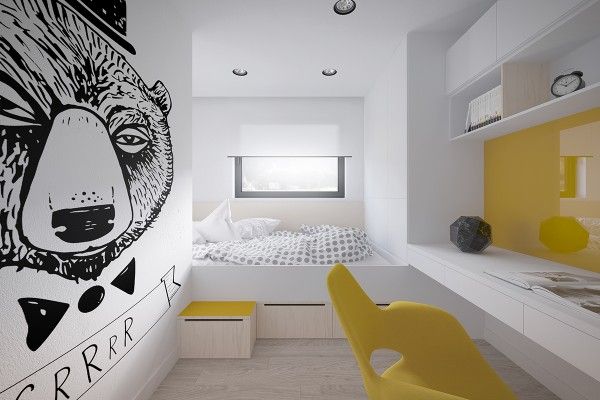 Phòng ngủ đơn giản nhưng không kém phần nổi bật với tranh tường ngộ nghĩnh Phòng ngủ đơn giản nhưng không kém phần nổi bật với tranh tường ngộ nghĩnh