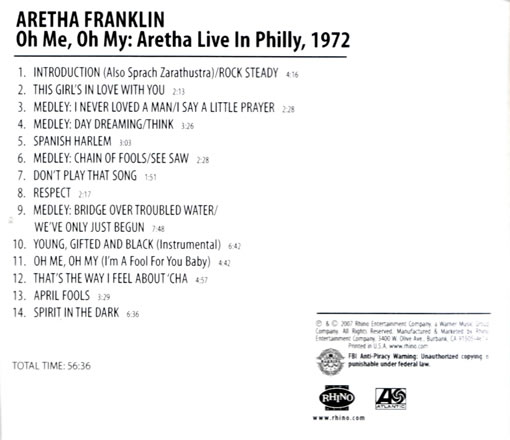 Oh Me Oh My/Aretha Live in Philly 1972 Import☆ARETHA