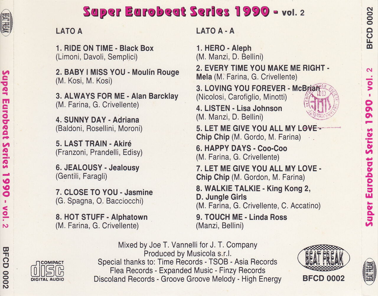 スーパーユーロビート VOL.2 BEAT FREAK盤 SUPER EUROBEAT VOL.2 - DISCOGRAPHY | HI-BPM STUDIO -SUPER