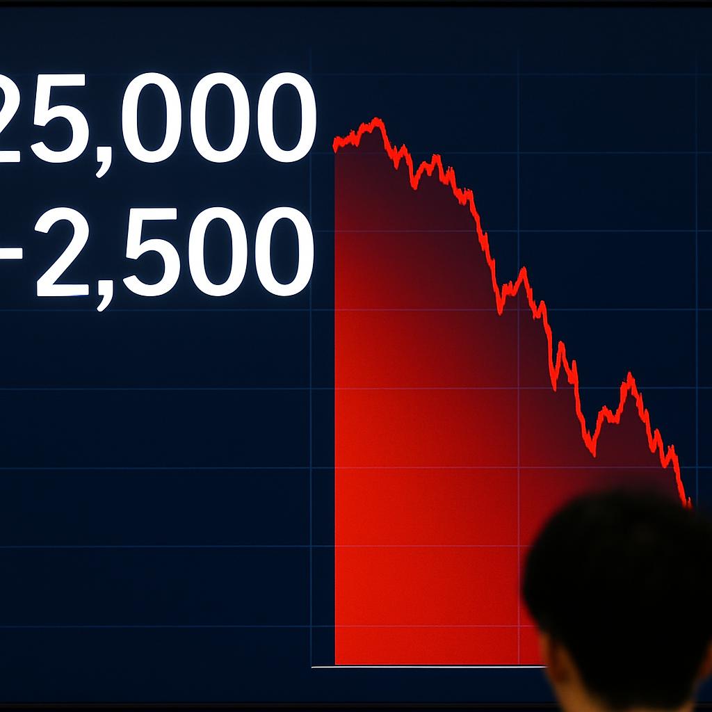日経平均が大幅続落、一時2500円超安 中東情勢の悪化懸念   #株価 |  今年からNISAはじめた人にとっては災難だな