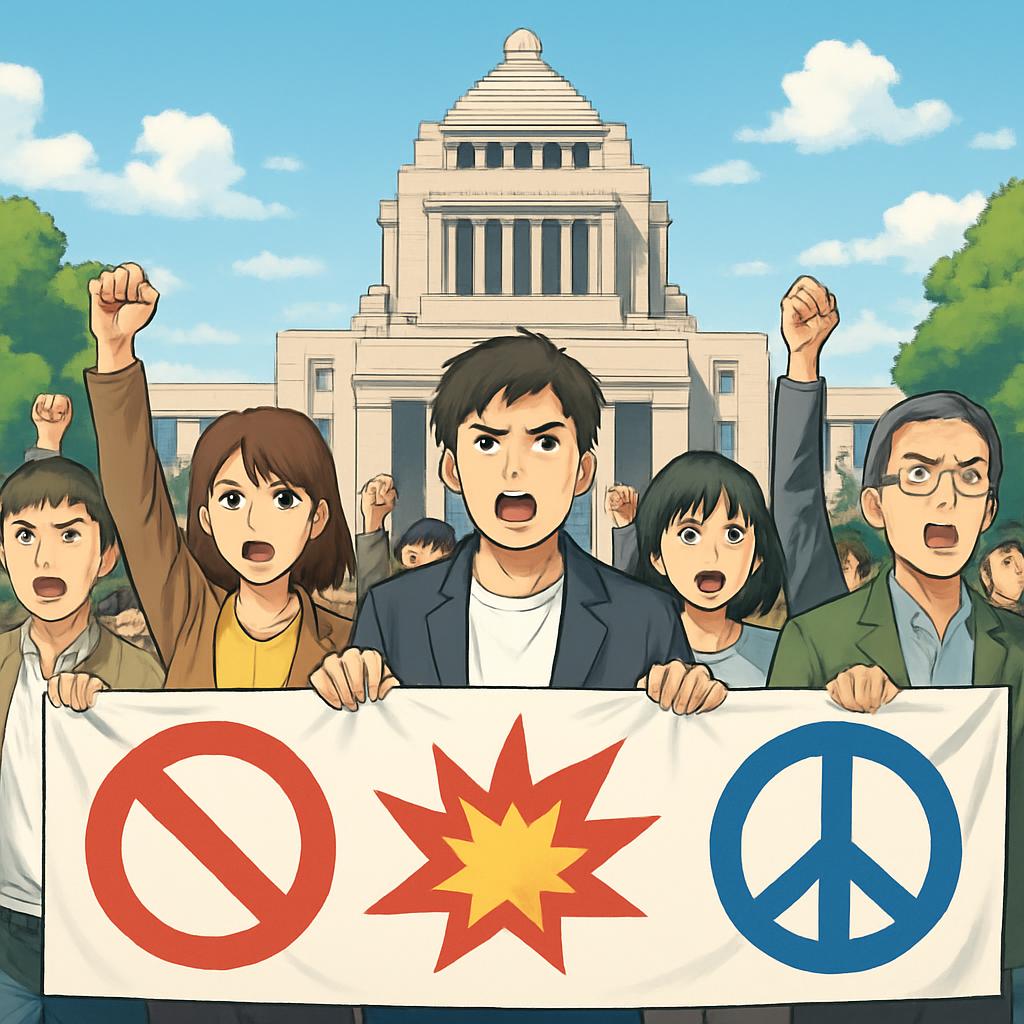 「反战！반전！NO WAR！」 ←国会前で行われた戦争や改憲に反対するデモの横断幕