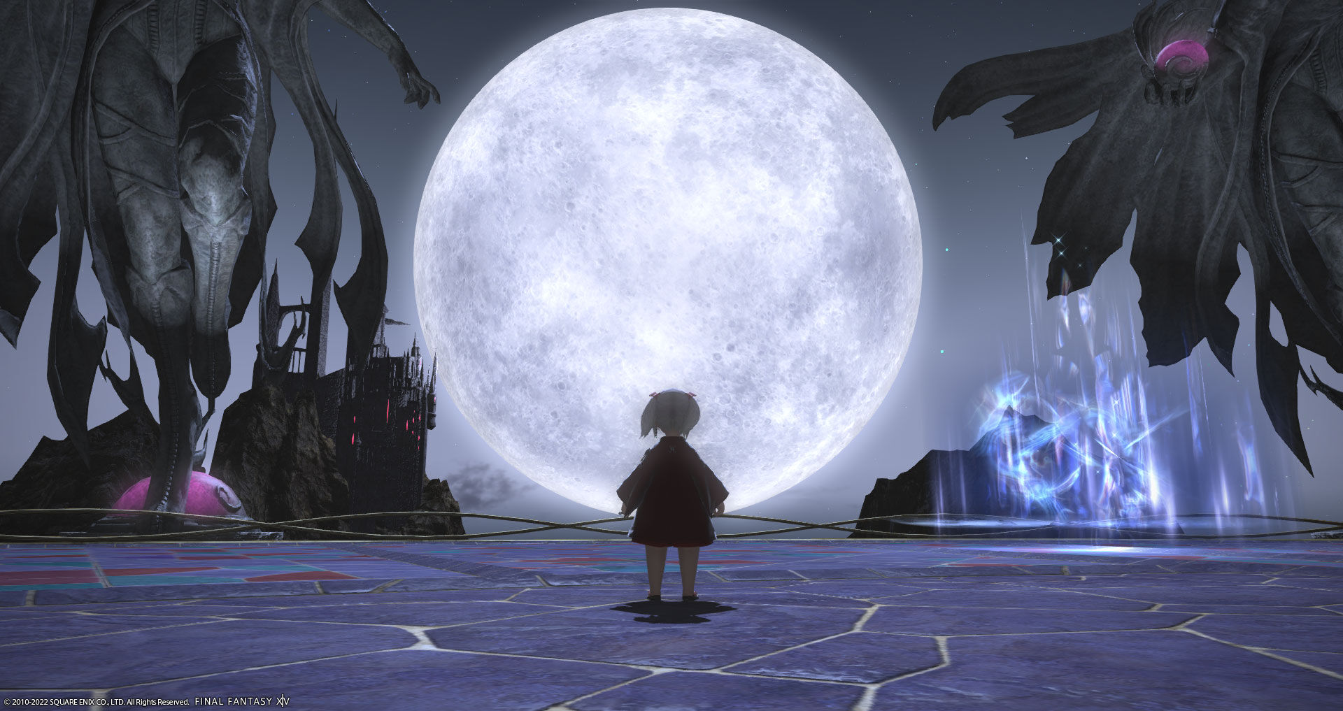 Ff14 ダン スカーが終わったら大きなお月様が出ていたので背景にして写真を撮ってみましたヾ ﾉ レベル６０ ありさ日記