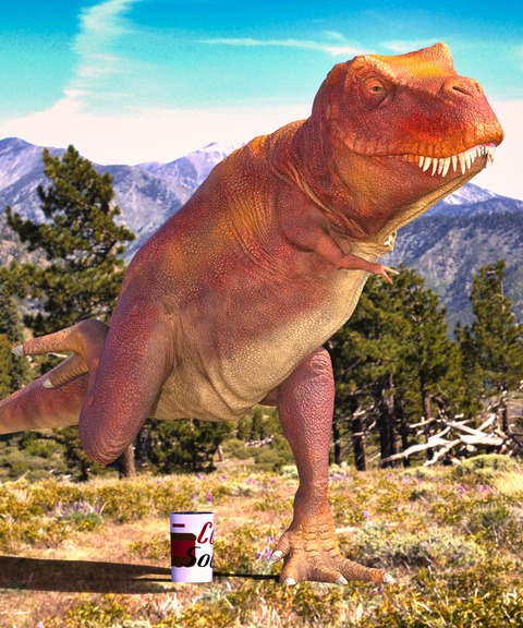T-Rex playing kick-can game