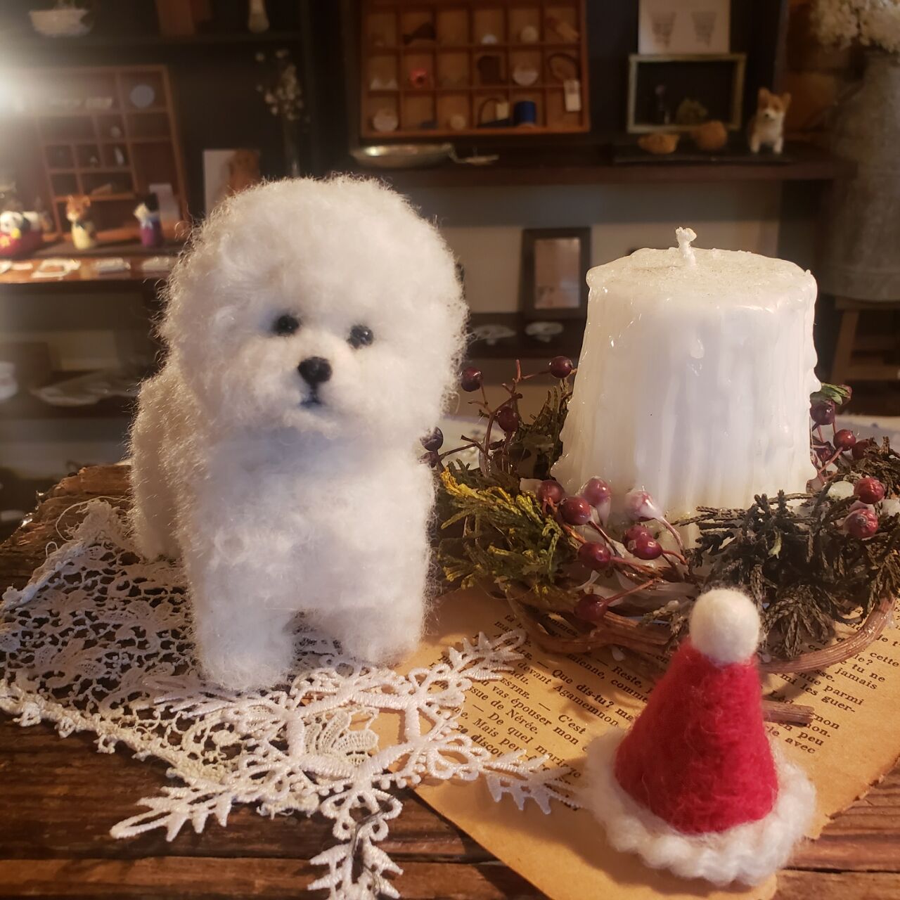 羊毛フェルト　ビションフリーゼ 羊毛フェルト ビションフリーゼ ビション 犬 羊毛フェルト ♡ron