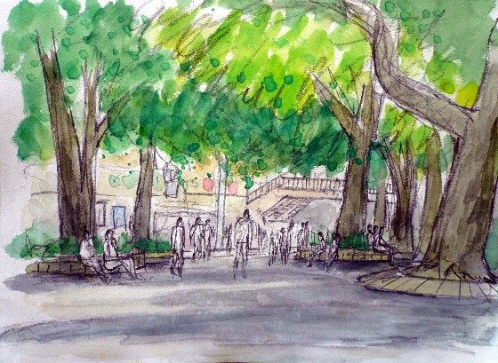 水彩画（雨の上野公園）