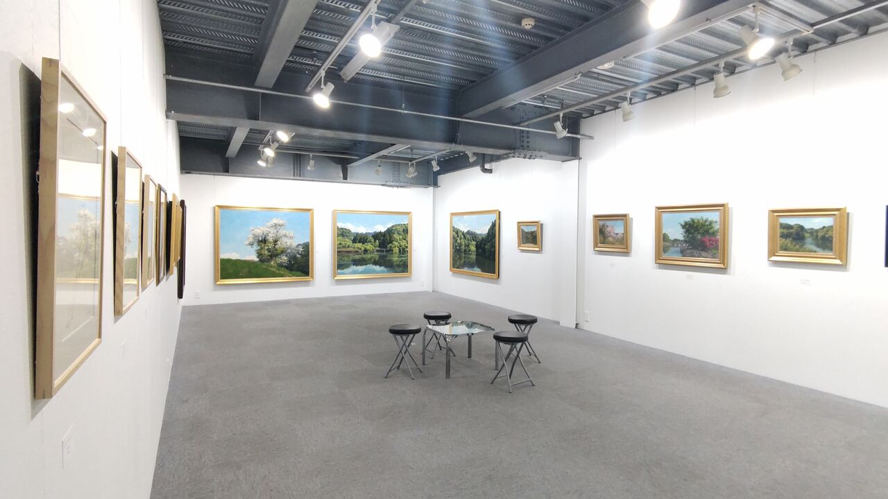 西谷之男 油彩「夏の林」額54×63cm 日展会友・白日会会員 タトウ箱付 西谷之男 油彩「夏の林」真作 額54×63cm 日展会友・