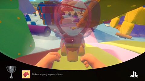 Make a super jump on pillows　