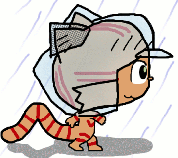 Bulge cat putting on raincoat