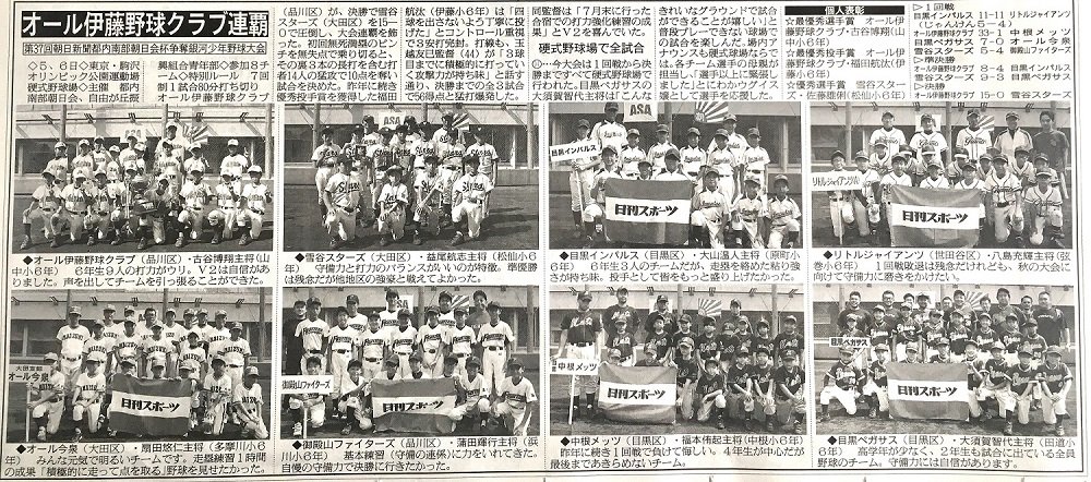 2017年8月13日 日 日刊スポーツ掲載 第37回 朝日新聞都内南部朝日会杯争奪 銀河少年野球大会 ａｓａ自由が丘のブログ