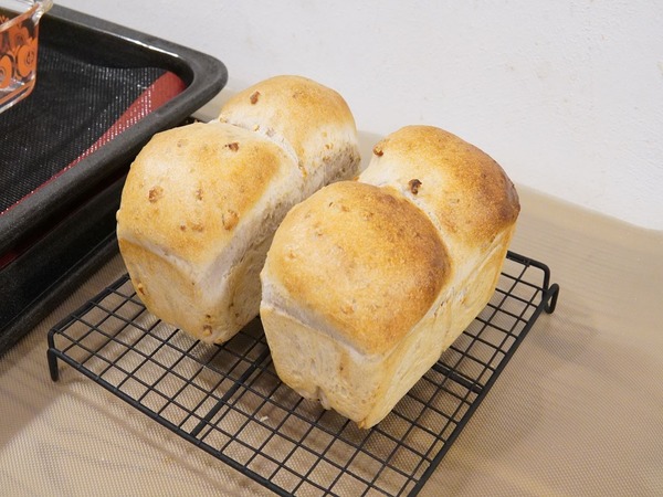 【手作りパン】高級食パンレベルのふわふわに感動！自家製天然いちご酵母の角食＆くるみパン♪