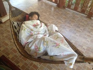 Nちゃん念願のハンモックで爆睡