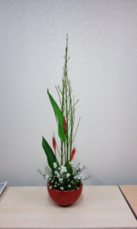 教室作品 緑のサンゴミズキを生ける 草月流上村春洸ぎゃらりー