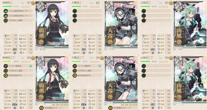朝潮、天霧、山風