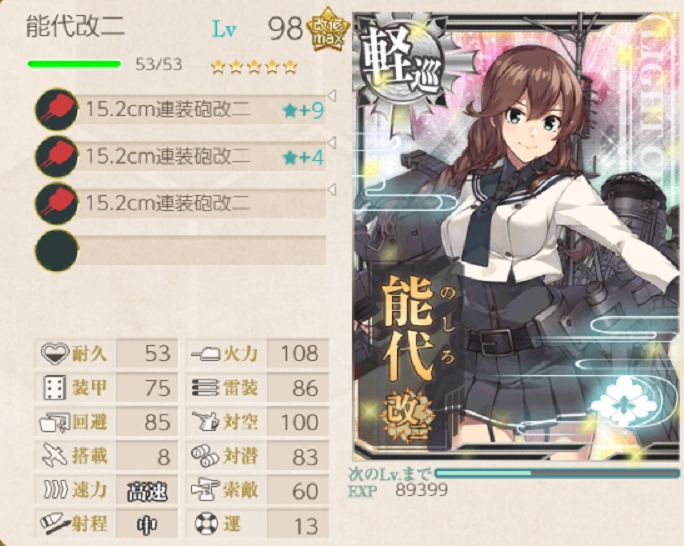 15 2cm連装砲改二 9 軽巡級 主砲戦闘時フィット補正 Naruの今を生きる