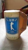 サンドブラスト「作業中」ビールジョッキ(ゴルフコンペ副賞)彫り後