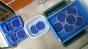 サンドブラスト作業中(丸型ラウンド盾)前面彫り後