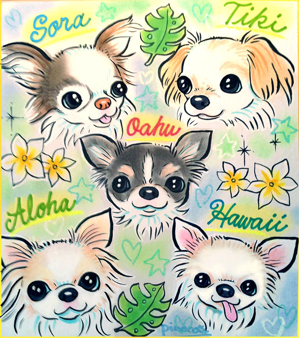 油絵　ぷーちゃんセレナーデ　ピクニックに行くキュートなわんちゃんの家族 油絵 ぷーちゃんセレナーデ様専用 ピクニックに行くキュートな