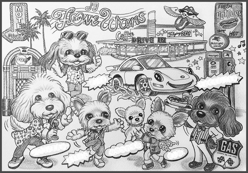 モノクロタッチ わんちゃん似顔絵イラスト あとりえピノコ