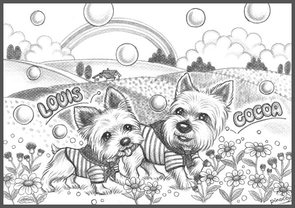 ヨーキーちゃんご一家似顔絵イラスト あとりえピノコ ヨーキーちゃんご一家似顔絵イラスト あとりえピノコ