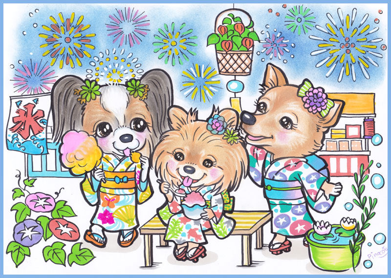 コミックタッチ似顔絵イラスト トイプー パピヨン ポメ Mix あとりえピノコ