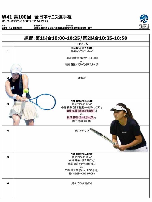 【三菱電機ビルソリューションズ全日本テニス選手権100th女子ダブルス本戦決勝】【亜細亜大学テニス部－EVER UPWARD！】