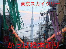 かっぱ橋本通りと東京スカイツリー