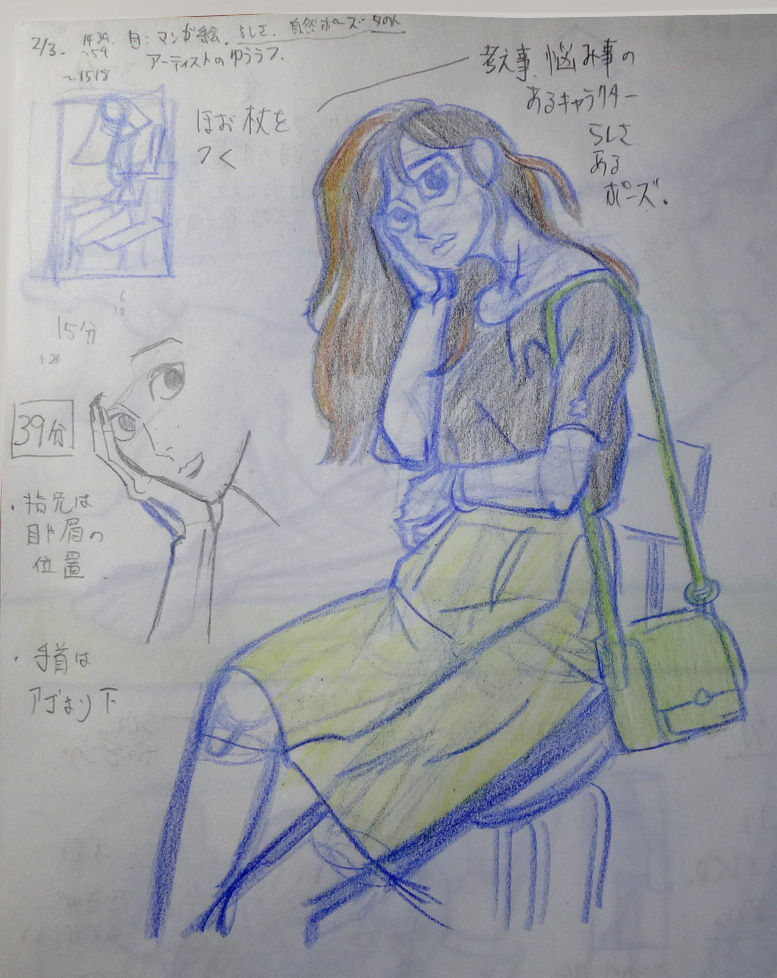 人体素描057 女性的ポーズ 頬杖をつく あきしま