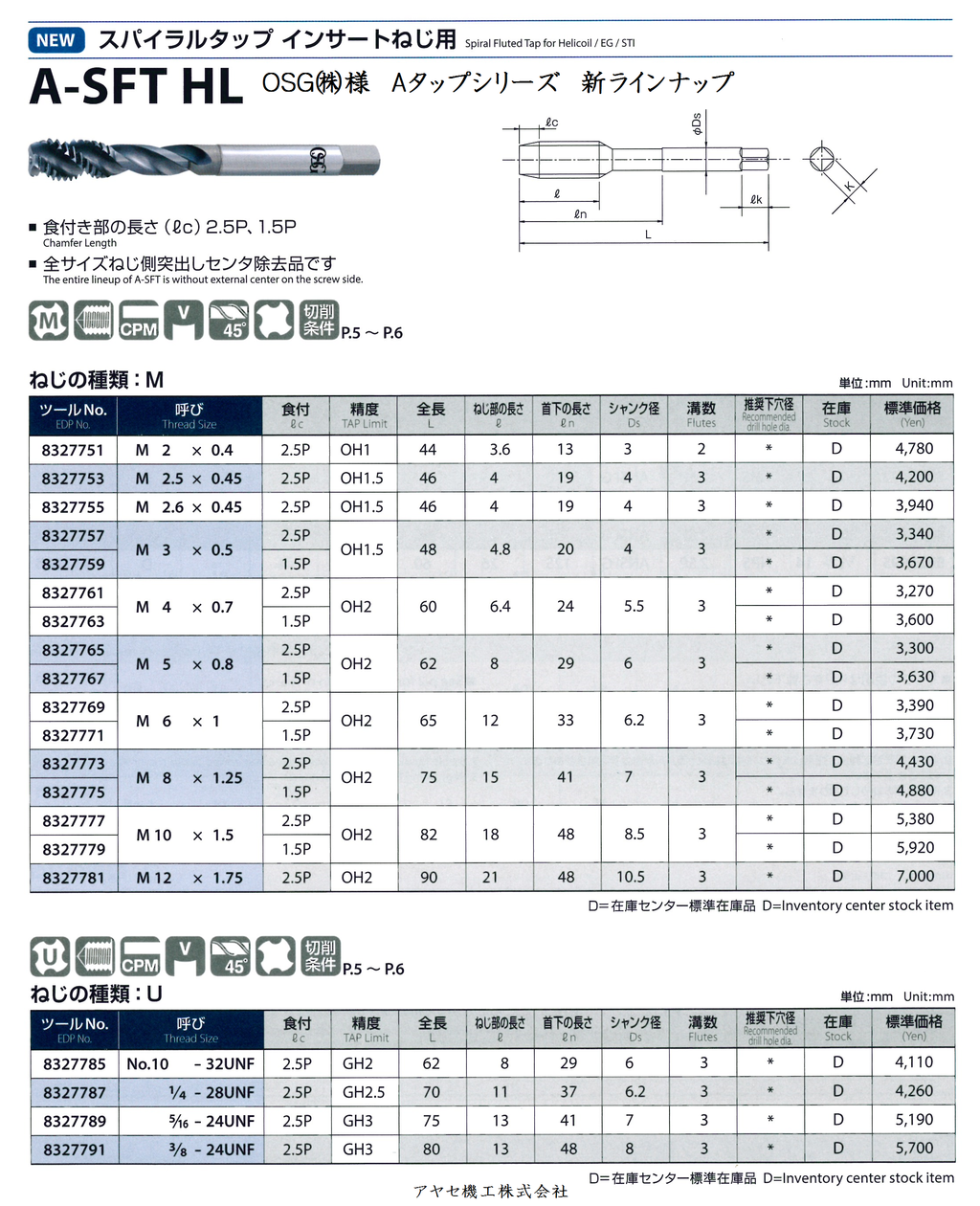 osg Aタップ21本セット オーエスジー OSG ハンドタップ(SKS) M8X1.25 #2 25382 HT2-S