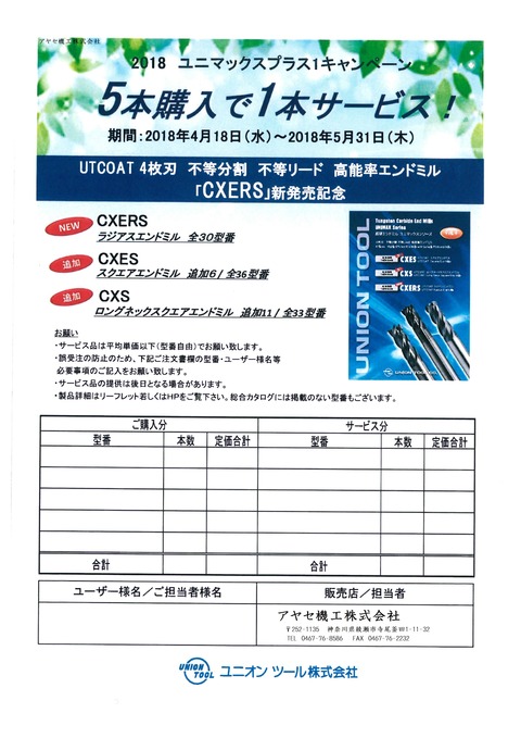 ユニオンツール キャンペーン CXES CXS CXERS