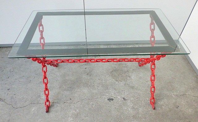 ブログ限定10 チェーン脚 ガラステーブル アンティーク 赤 黒