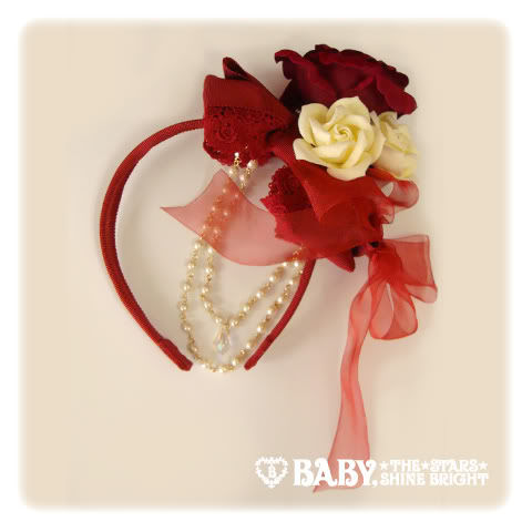 BABY レースカチューシャ 赤 BABY レース リボンカチューシャ 赤