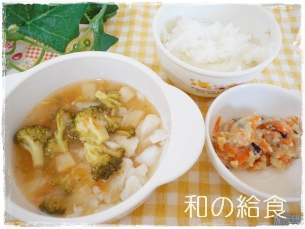 幼児食前半 タラの野菜あんかけ 家庭保育所の幸せ和の給食 16年12月15日 保育士 離乳食インストラクター中田馨の 和の離乳食レシピ Blog