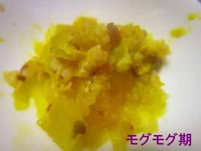かぼちゃと大根とお豆の煮物　モグモグ