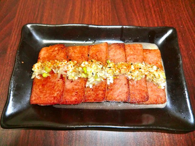 焼きスパムのネギ塩ダレ 食時