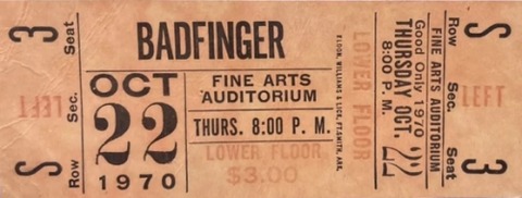 Badfinger Concert Ticket (October 22, 1970)