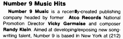 Victoria Germaise Number 9 Music (Jan 1983)